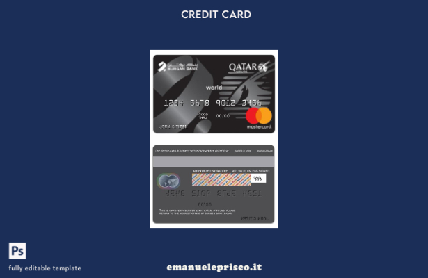 modello di mastercard mondiale con marchio Qatar Burgen Bank Qatar Airways Co in